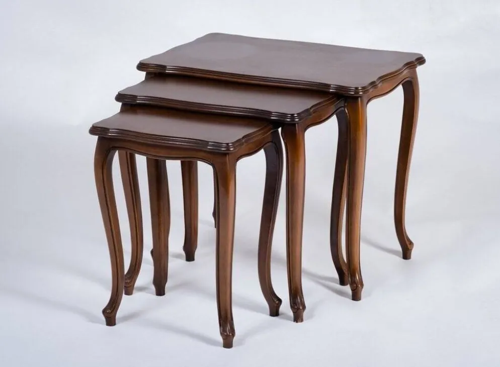 Tables Gigognes Vintage Style Louis XV en Noyer, Set de 3