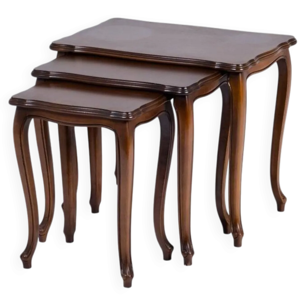 Tables Gigognes Vintage Style Louis XV en Noyer, Set de 3