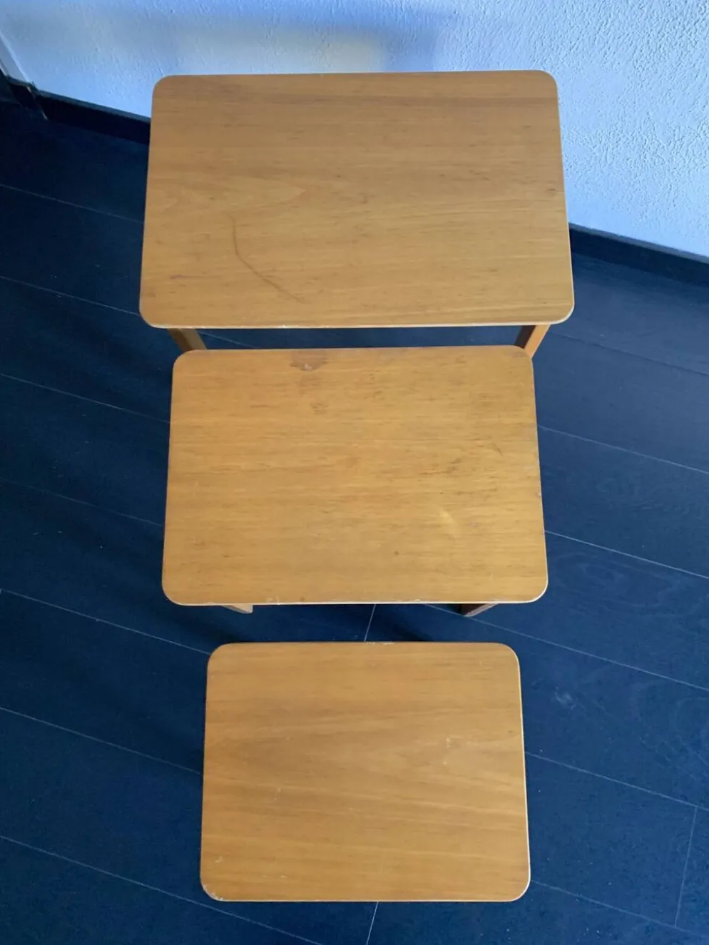 Tables gigognes vintage 1960 table basse d'appoint bois clair - 52 x 55 x 3