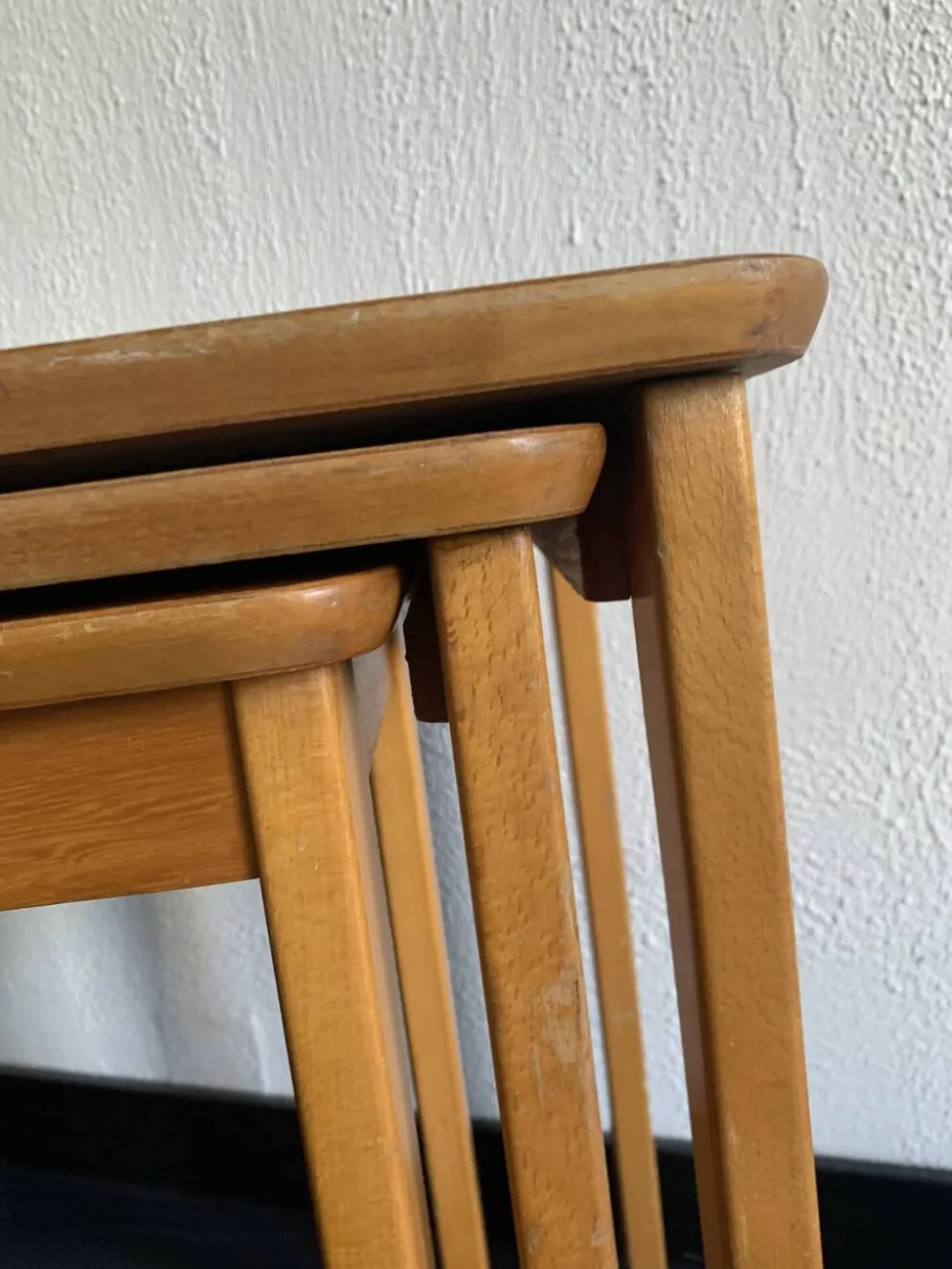 Tables gigognes vintage 1960 table basse d'appoint bois clair - 52 x 55 x 3