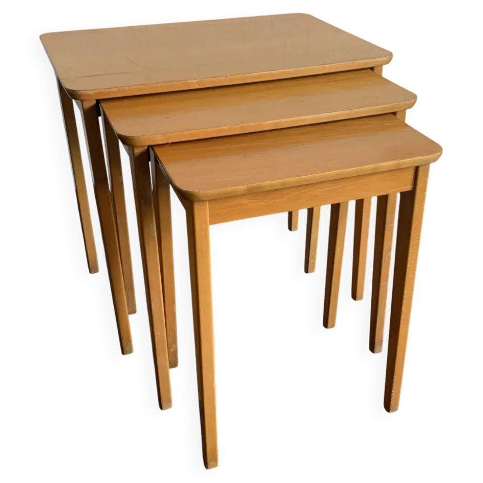 Tables gigognes vintage 1960 table basse d'appoint bois clair - 52 x 55 x 3