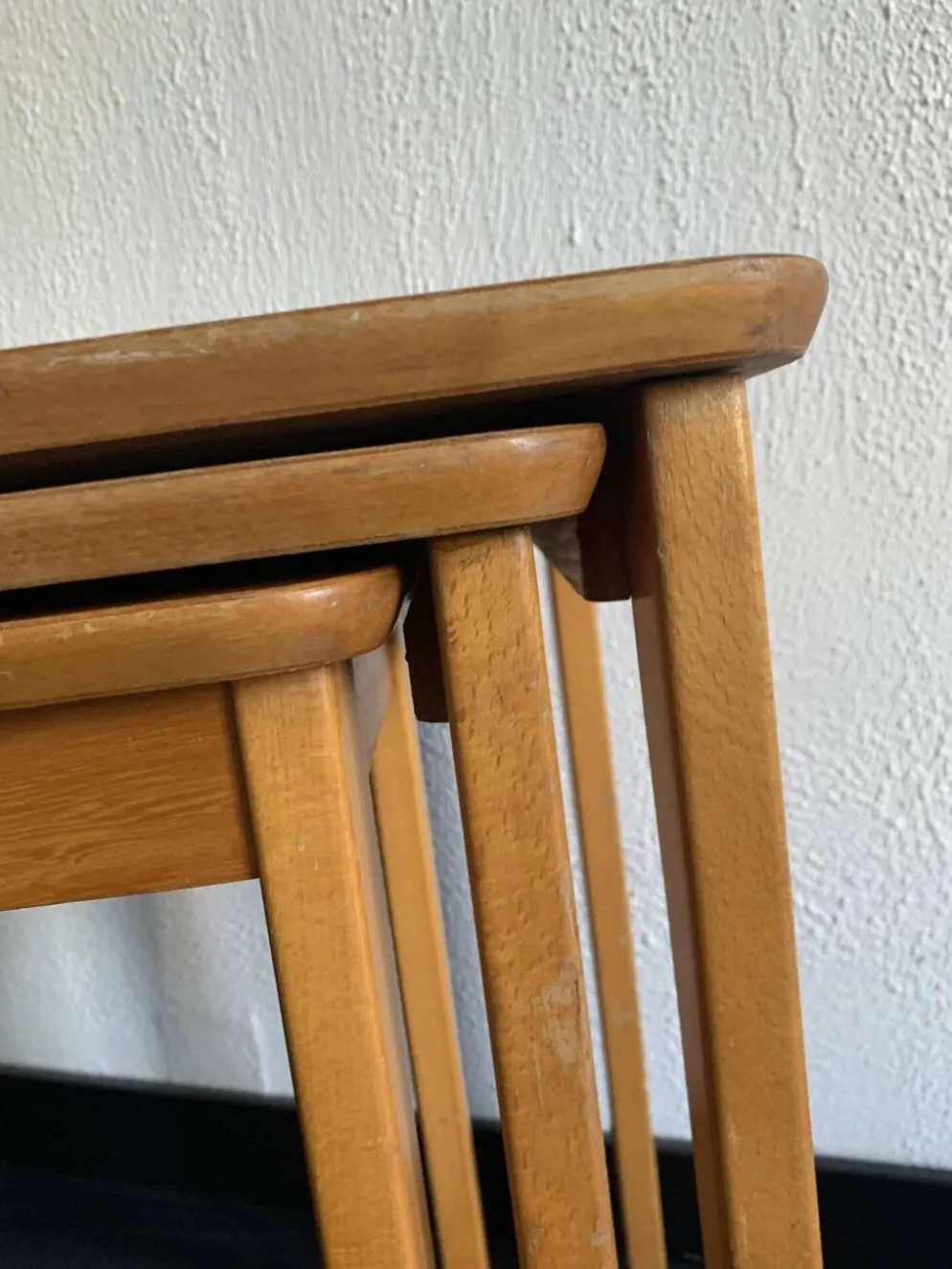 Tables gigognes vintage 1960 table basse d'appoint bois clair - 52 x 55 x 3
