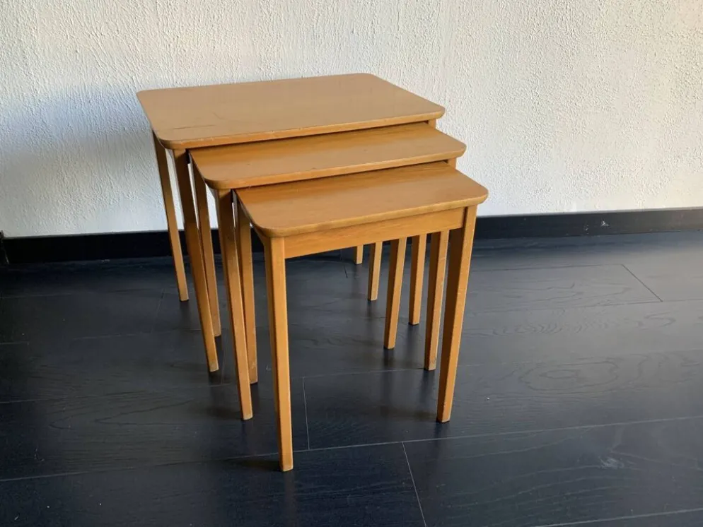 Tables gigognes vintage 1960 table basse d'appoint bois clair - 52 x 55 x 3