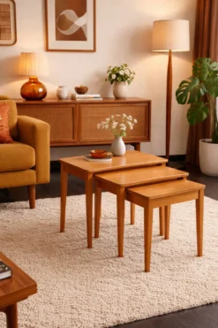 Tables gigognes vintage 1960 table basse d'appoint bois clair - 52 x 55 x 3