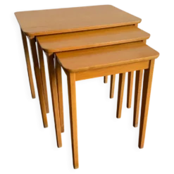 Tables gigognes vintage 1960 table basse d'appoint bois clair - 52 x 55 x 3