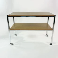 Table sur roulettes, plateau stratifié et pieds Eiffel métalliques, circa 1950