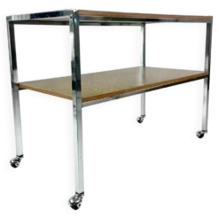 Table sur roulettes, plateau stratifié et pieds Eiffel métalliques, circa 1950