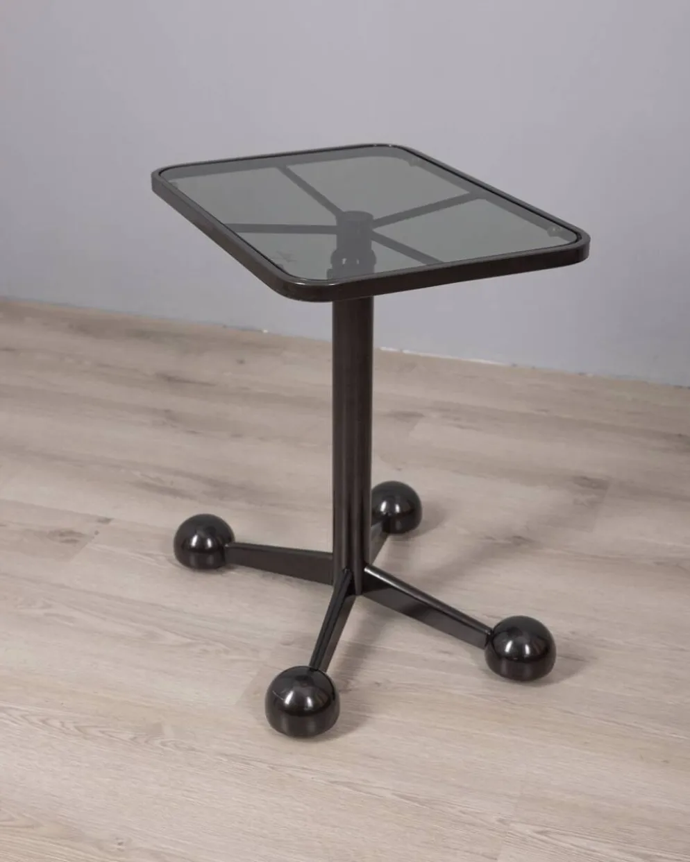 Table trolley vintage des années 1970 en métal noir et verre par Allegri parma