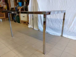 Table vintage extensible verre teinté et chrome Milo Baughman - Années 70