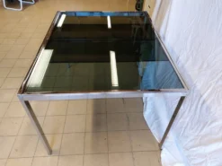 Table vintage extensible verre teinté et chrome Milo Baughman - Années 70
