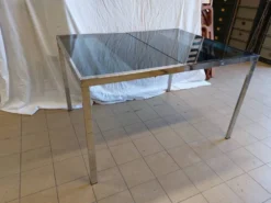 Table vintage extensible verre teinté et chrome Milo Baughman - Années 70