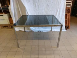 Table vintage extensible verre teinté et chrome Milo Baughman - Années 70