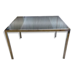 Table vintage extensible verre teinté et chrome Milo Baughman - Années 70