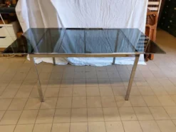 Table vintage extensible verre teinté et chrome Milo Baughman - Années 70