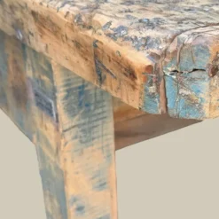 Établi console à tiroirs en hêtre patine bleue 1940