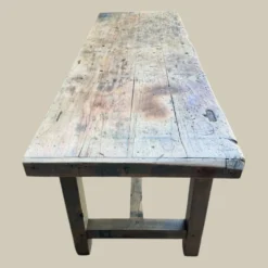Établi console à tiroirs en hêtre patine bleue 1940