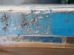 Établi console à tiroirs en hêtre patine bleue 1940
