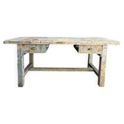 Établi console à tiroirs en hêtre patine bleue 1940