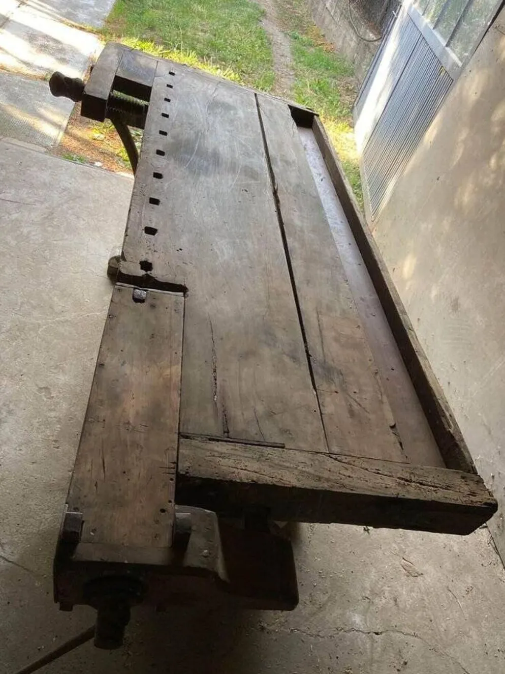 Établi de menuisier ancien avec tiroir et étagère, années 1860