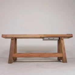 Établi en chêne de 2 mètres de long, années 1950