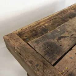 Établi industriel en bois avec étau, 194 cm de long, années 1930