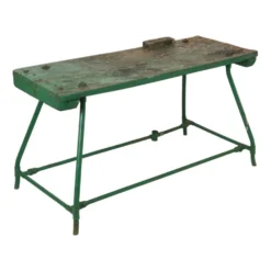 Établi industriel vert unique en bois et métal, 160 cm
