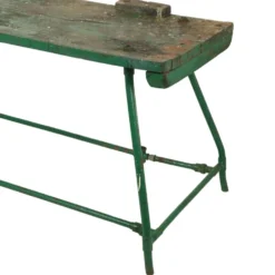 Établi industriel vert unique en bois et métal, 160 cm