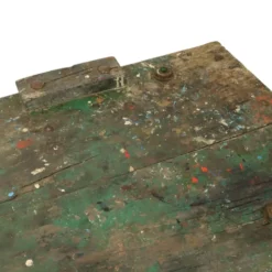 Établi industriel vert unique en bois et métal, 160 cm