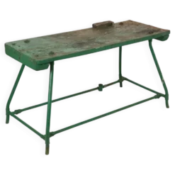 Établi industriel vert unique en bois et métal, 160 cm