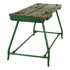 Établi industriel vert unique en bois et métal, 160 cm