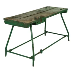 Établi industriel vert unique en bois et métal, 160 cm
