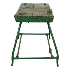 Établi industriel vert unique en bois et métal, 160 cm