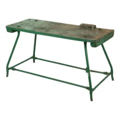 Établi industriel vert unique en bois et métal, 160 cm