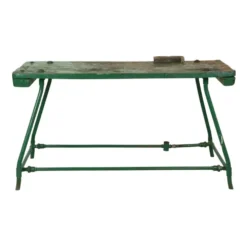 Établi industriel vert unique en bois et métal, 160 cm