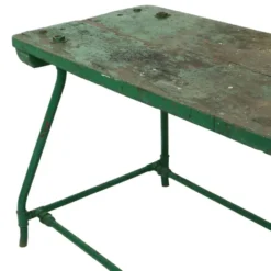 Établi industriel vert unique en bois et métal, 160 cm