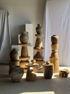Tabouret, table d'appoint, bout de canapé en manguier massif cylindrique