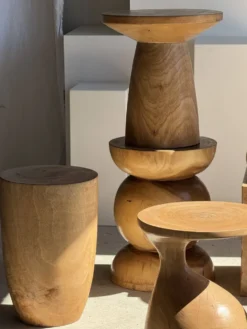 Tabouret, table d'appoint, bout de canapé en manguier massif cylindrique