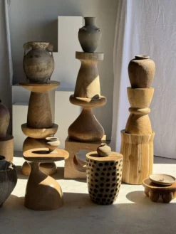Tabouret, table d'appoint, bout de canapé en manguier massif cylindrique