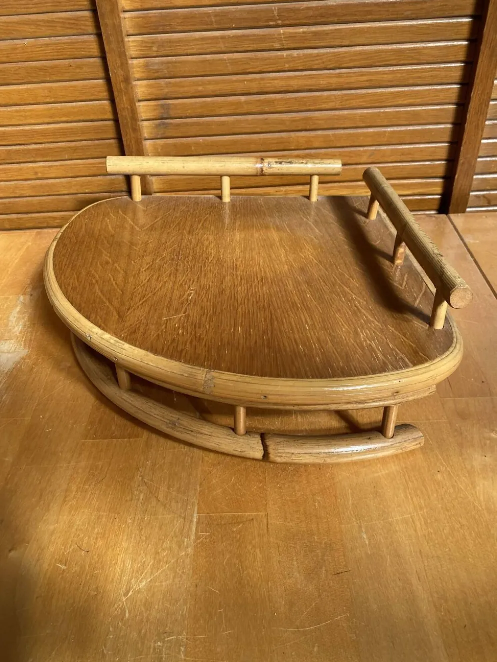 Étagère Angle Ancien Murale Bambou + Bois Années 60 Vintage #E386