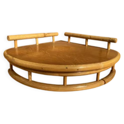 Étagère Angle Ancien Murale Bambou + Bois Années 60 Vintage #E386