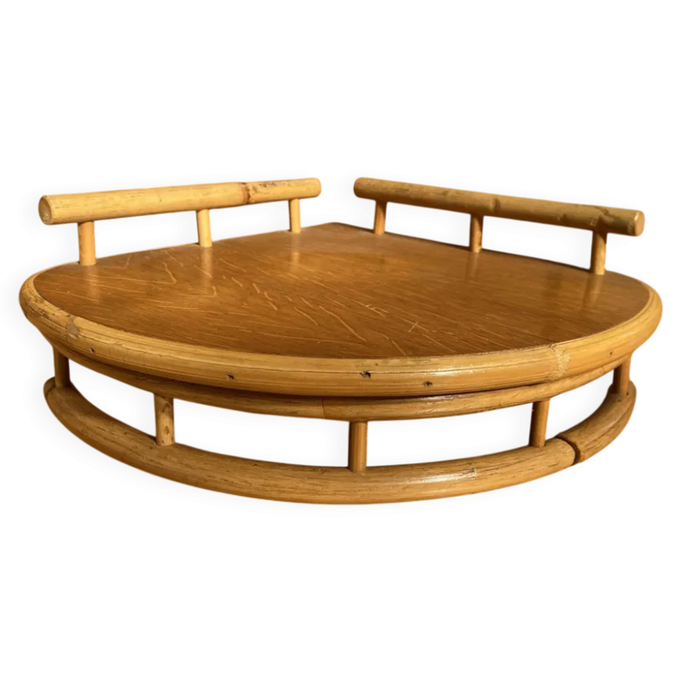 Étagère Angle Ancien Murale Bambou + Bois Années 60 Vintage #E386