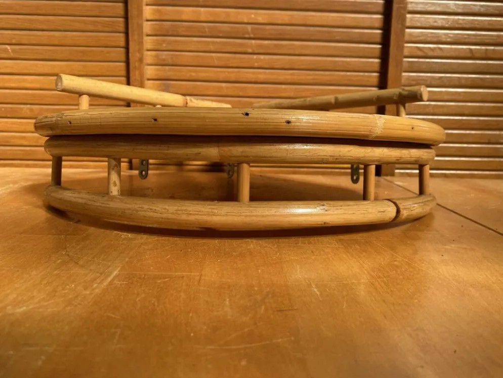 Étagère Angle Ancien Murale Bambou + Bois Années 60 Vintage #E386