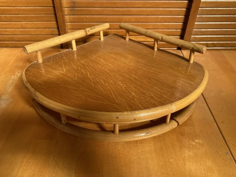 Étagère Angle Ancien Murale Bambou + Bois Années 60 Vintage #E386