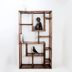 Étagère asymétrique en bambou et verre fumé - Années 1970