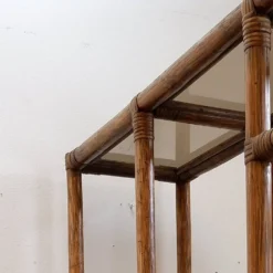 Étagère asymétrique en bambou et verre fumé - Années 1970