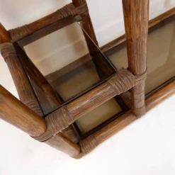 Étagère asymétrique en bambou et verre fumé - Années 1970
