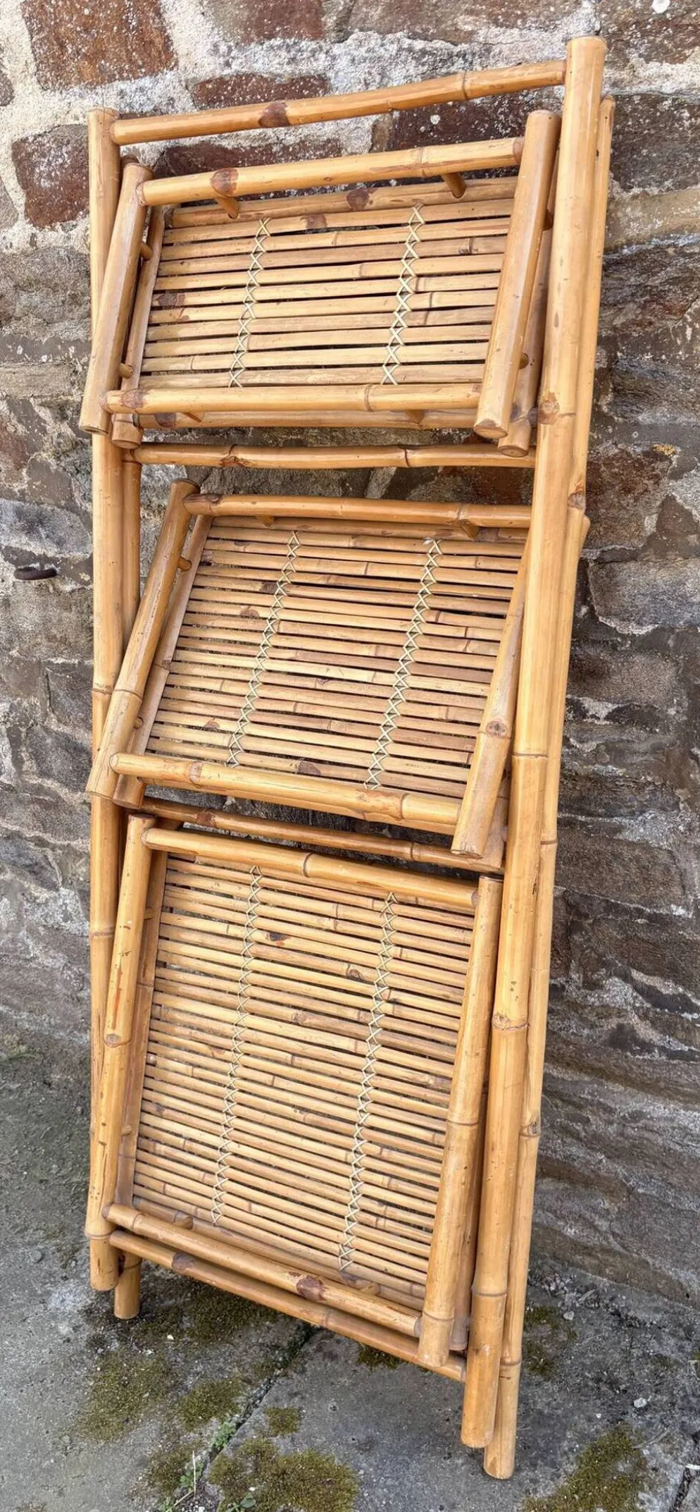 Étagère bambou “Atelier Riviera” 3 niveaux, pliante, vintage, années 60
