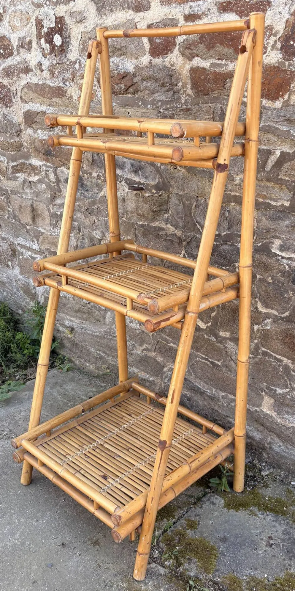 Étagère bambou “Atelier Riviera” 3 niveaux, pliante, vintage, années 60