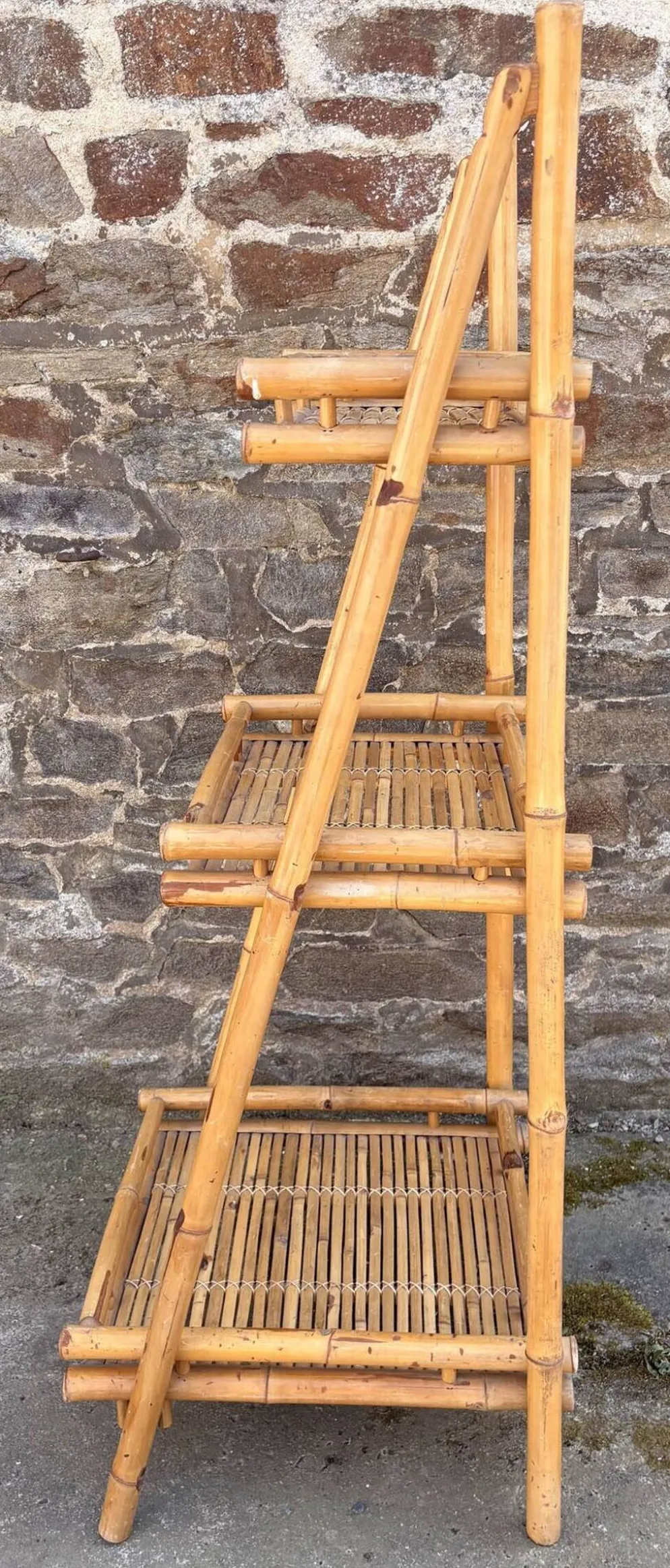 Étagère bambou “Atelier Riviera” 3 niveaux, pliante, vintage, années 60