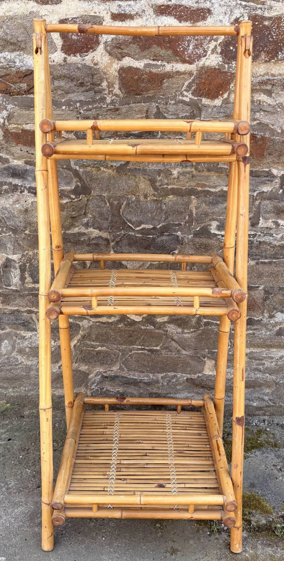 Étagère bambou “Atelier Riviera” 3 niveaux, pliante, vintage, années 60